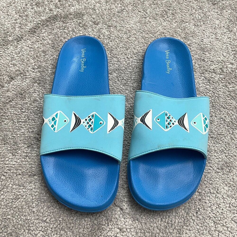Vera Bradley Rubber Slide Sandals Women Large 9-10 Blue Fish Summer Beach Casual